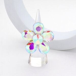 Silver Abalone Cluster Crystal Stretch Flower Ring